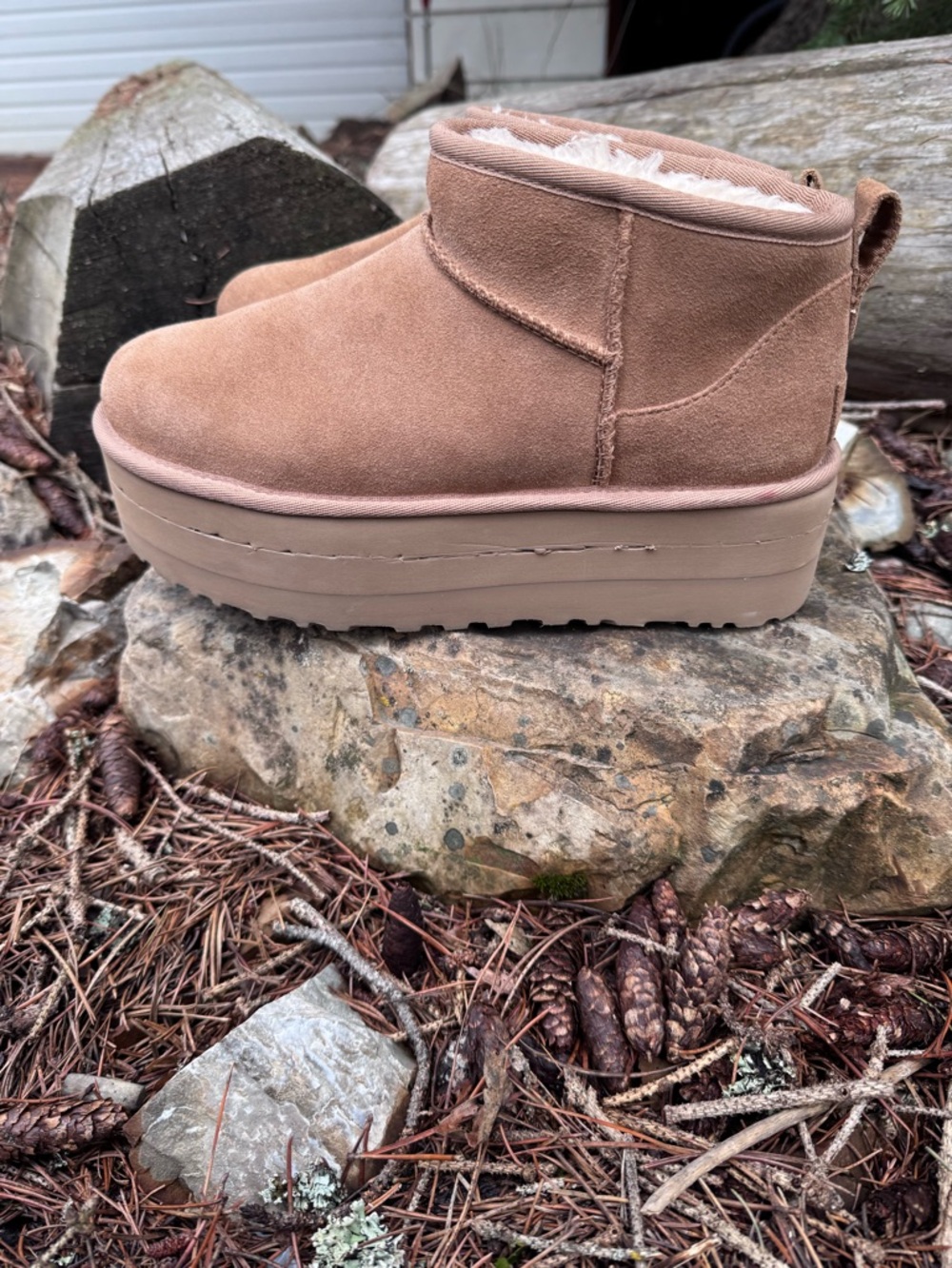 UGG Chestnut Suede Platform Mini Booties - Picture 3 of 15
